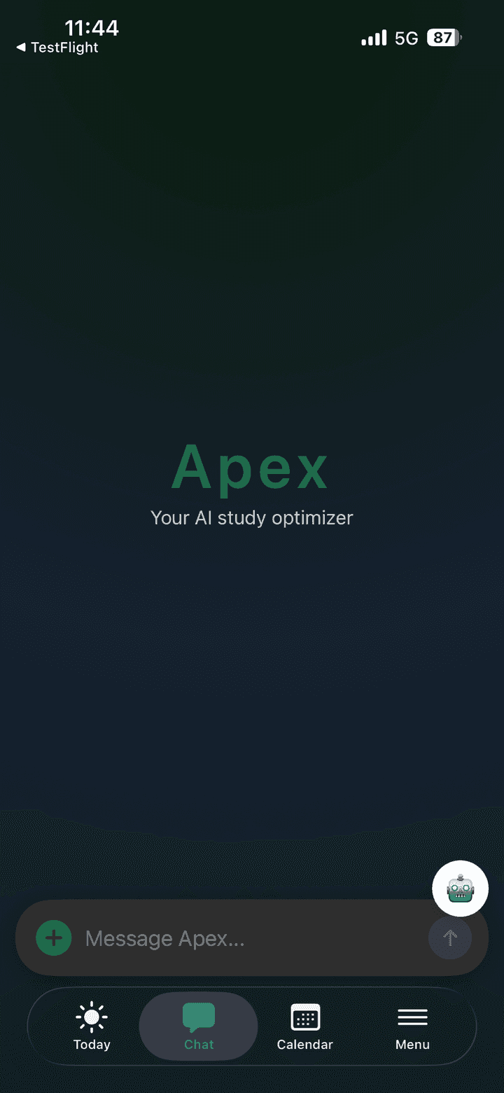APEX chat screen where students message LOLA, the AI study optimizer